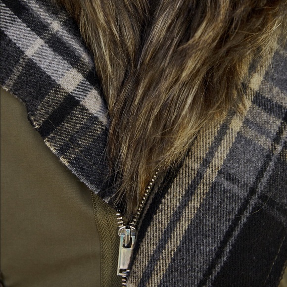 ZARA CONTRAST CHECKED FAUX FUR PARKA COAT JACKET NEW WITH TAGS SIZE XS KHAKI - Picture 13 of 13